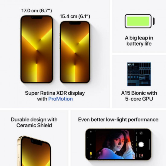 Apple iPhone 13 Pro, Gold, 128GB ROM