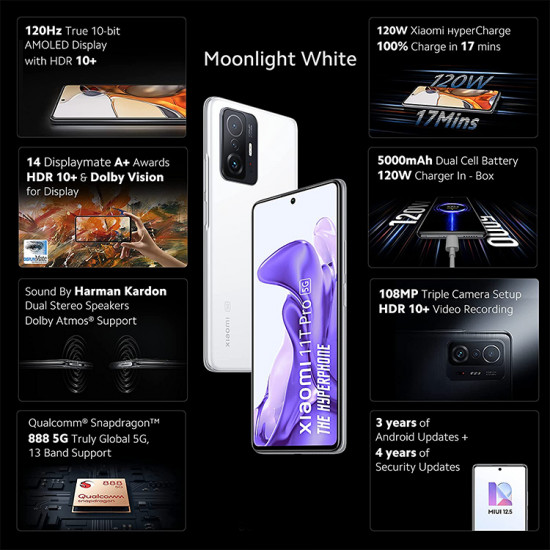Xiaomi 11T Pro 5G, Moonlight White, 8GB RAM, 256GB ROM