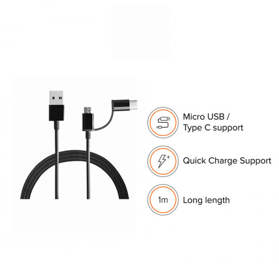 Mi 2-in-1 USB Cable (Micro USB to Type C), 100cm