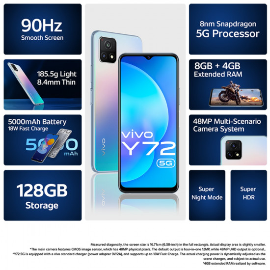 ViVO Y72 5G, Prism Magic, 8GB RAM, 128GB ROM