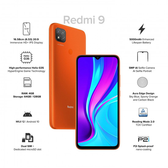 Redmi 9, Sporty Orange, 4GB RAM, 64GB ROM
