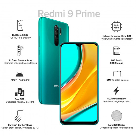 Redmi 9 Prime, Mint Green, 4GB RAM, 64GB ROM