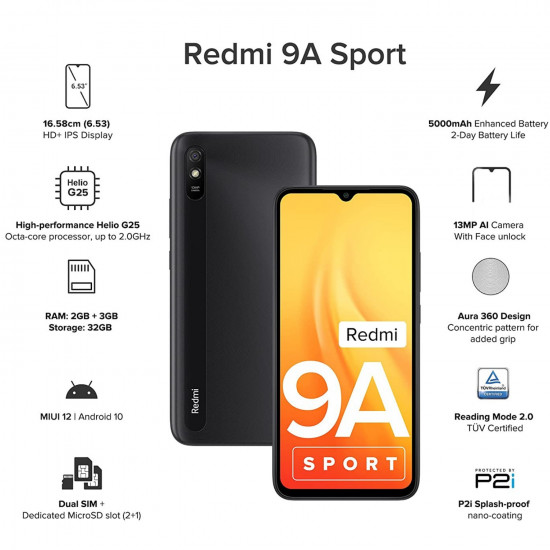 Redmi 9A Sport, Carbon Black, 2GB RAM, 32GB ROM