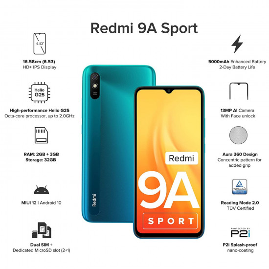 Redmi 9A Sport, Coral Green, 3GB RAM, 32GB ROM